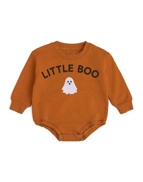 Little Boo Patch Halloween Long Sleeve Romper