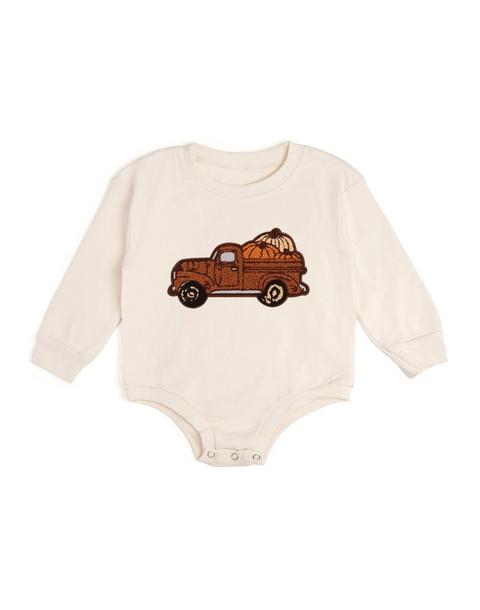 Fall Truck Patch Long Sleeve Romper