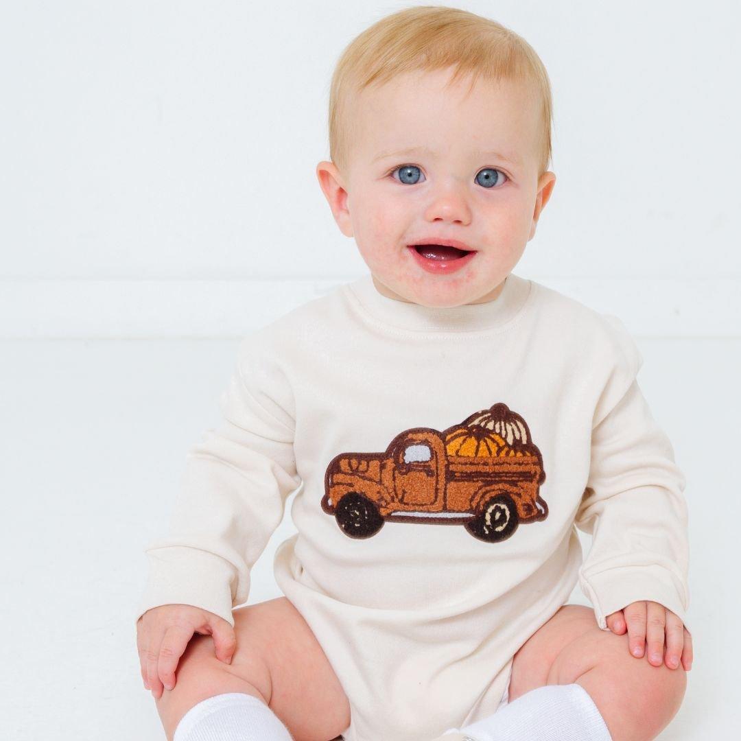 Fall Truck Patch Long Sleeve Romper image number 1