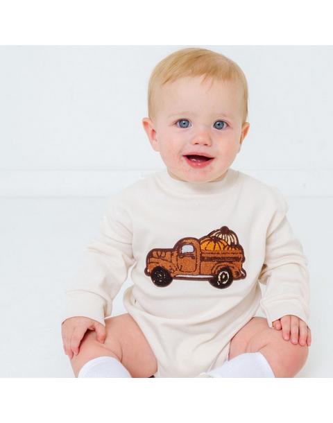Fall Truck Patch Long Sleeve Romper