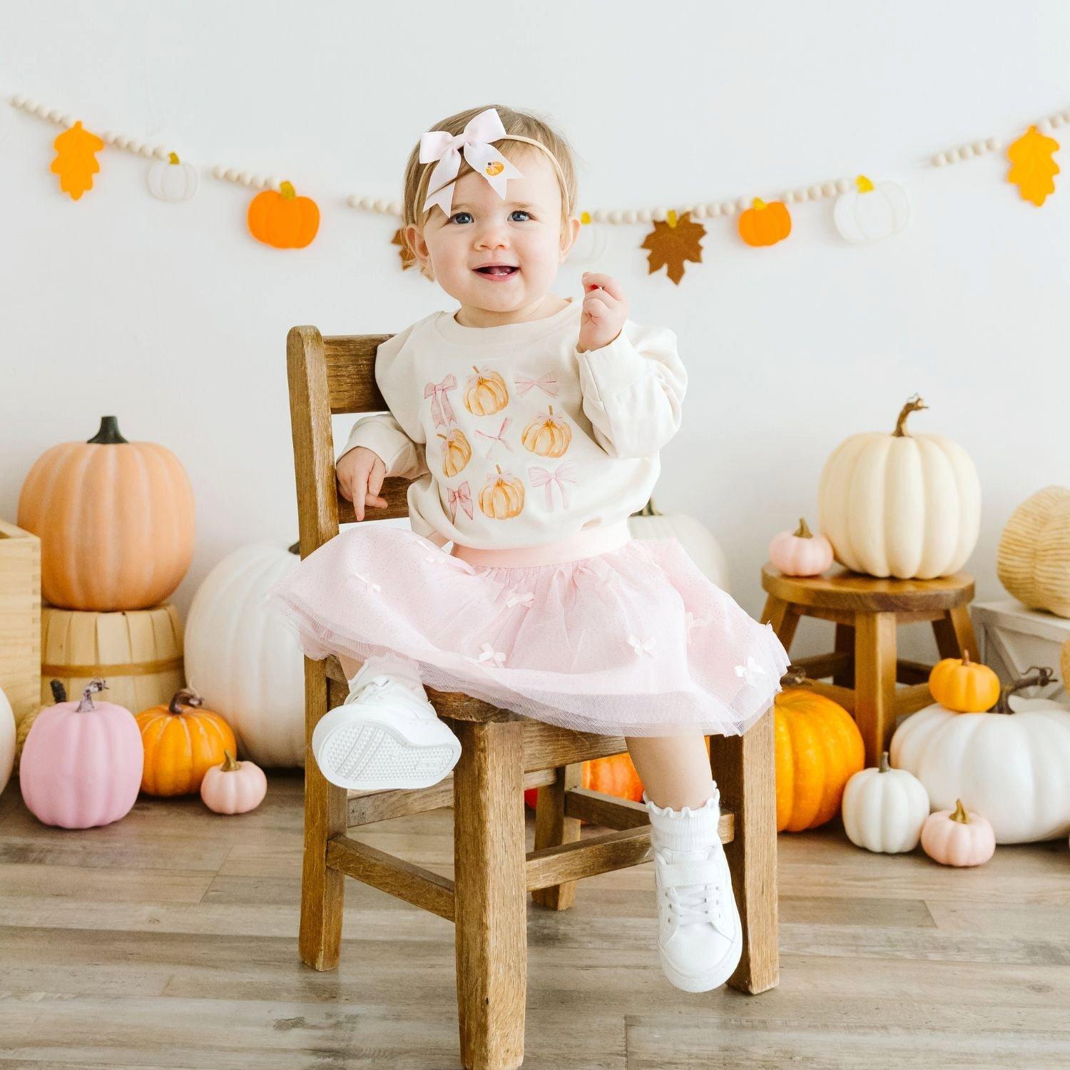Pumpkin Embroidered Bow Baby Headband image number 1