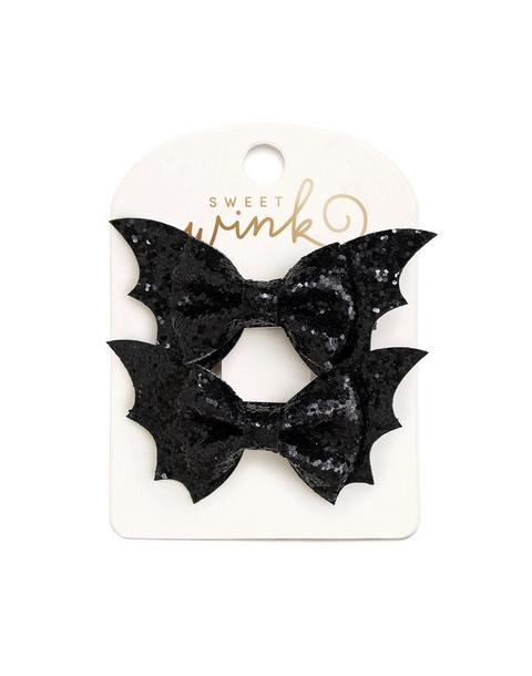 Glitter Bat Halloween Bow Clip Set