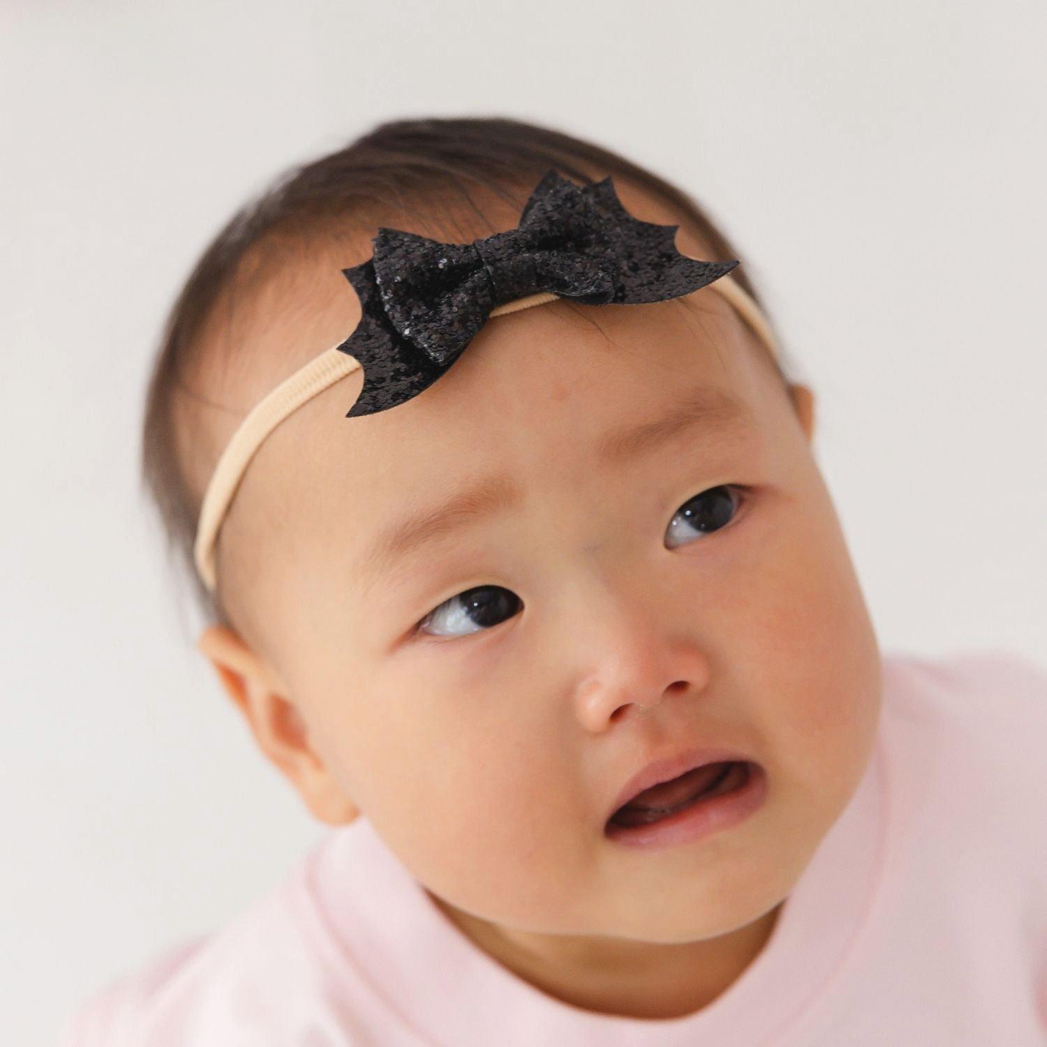 Glitter Bat Halloween Bow Baby Headband image number 2