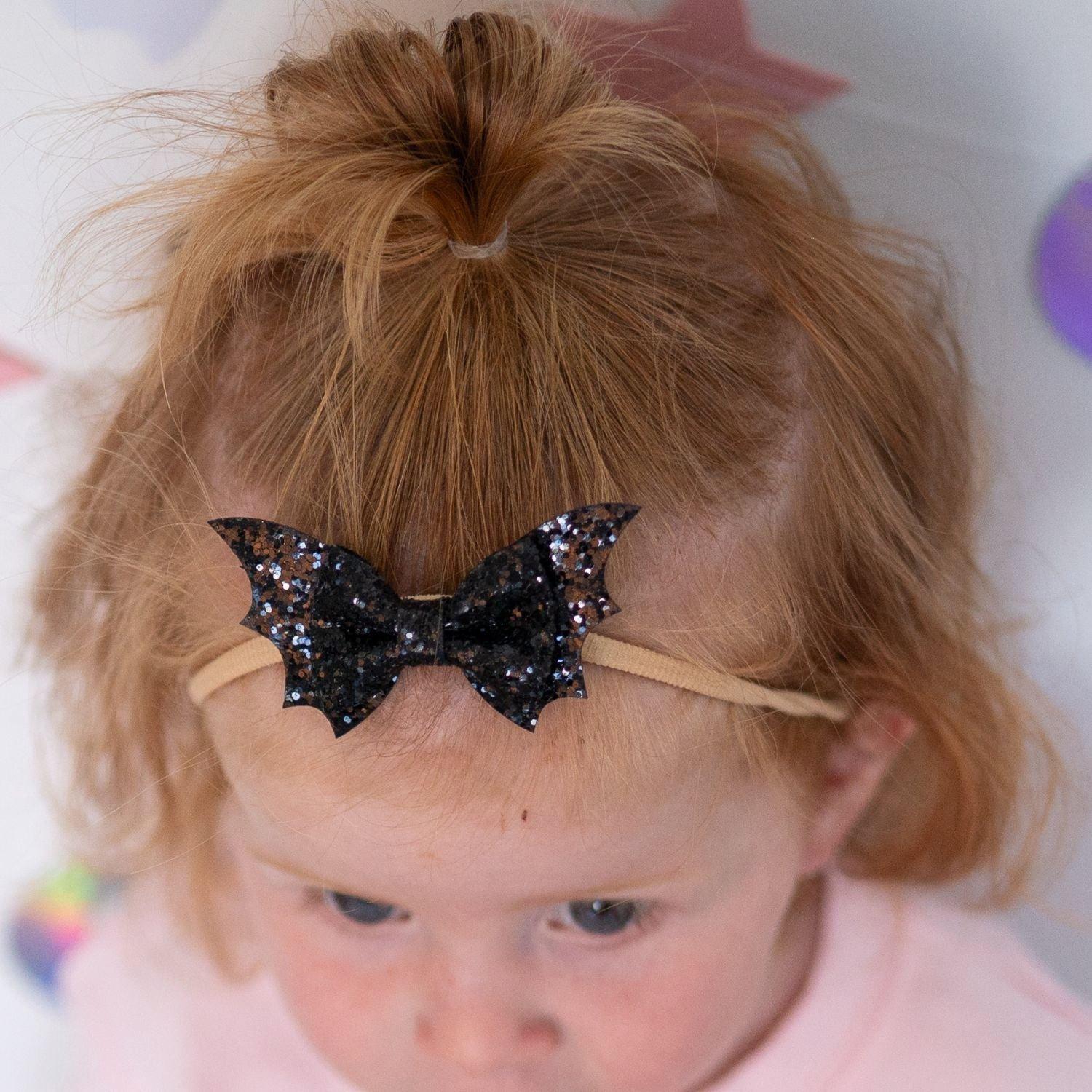 Glitter Bat Halloween Bow Baby Headband image number 4