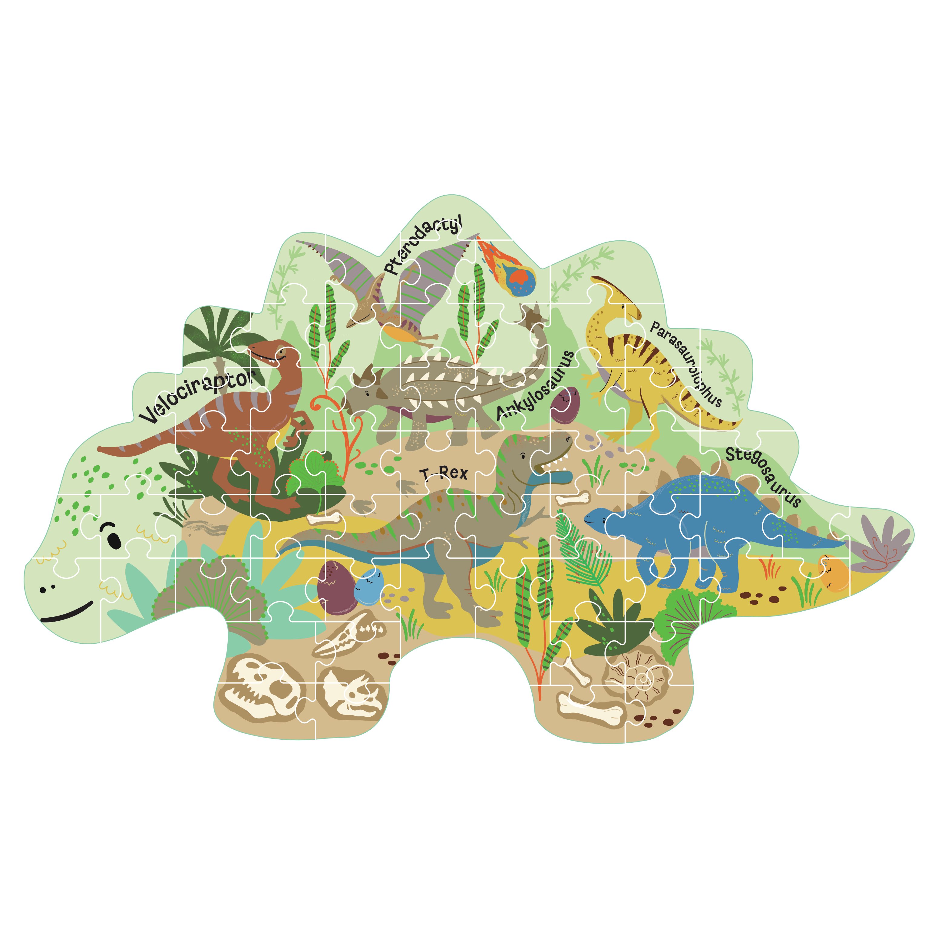 Floss & Rock Dinosaur 60 Piece Shaped Jigsaw Puzzle image number 1