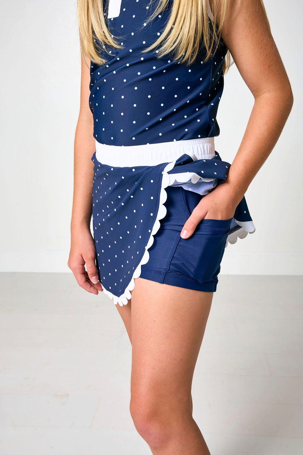 Girls Scalloped Skort- Navy Dot image number 2