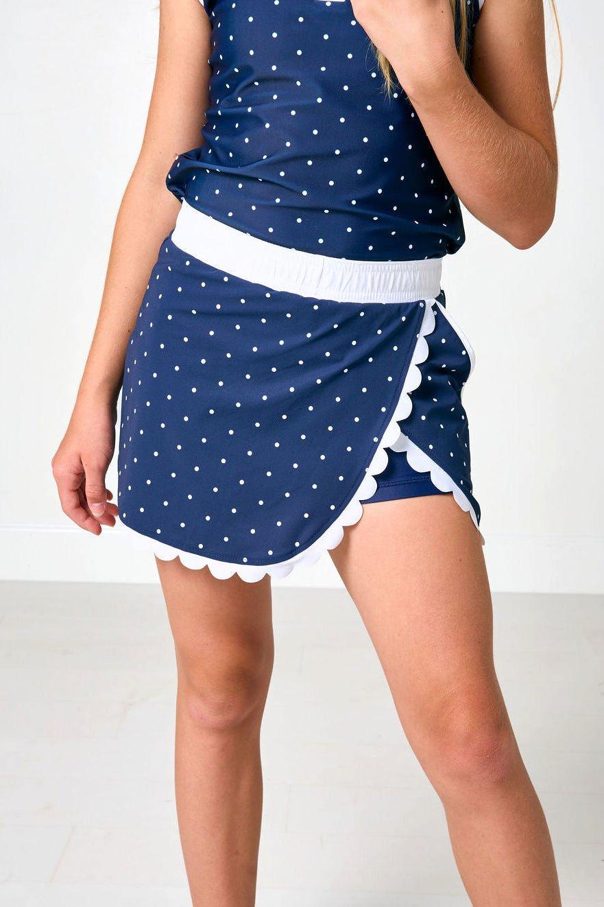 Girls Scalloped Skort- Navy Dot image number 1