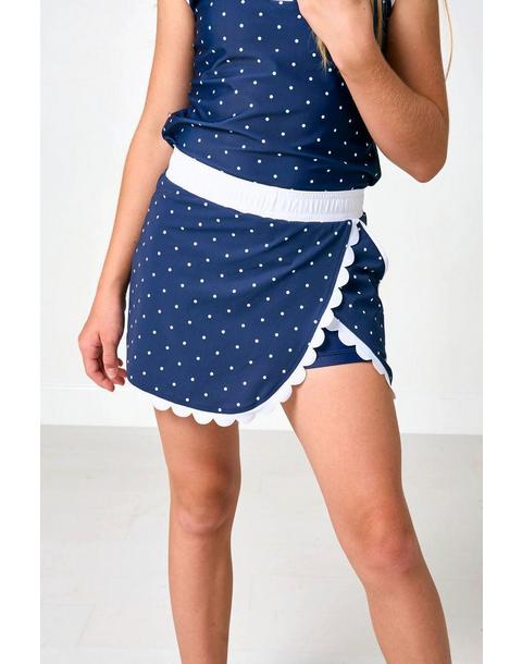 Girls Scalloped Skort- Navy Dot