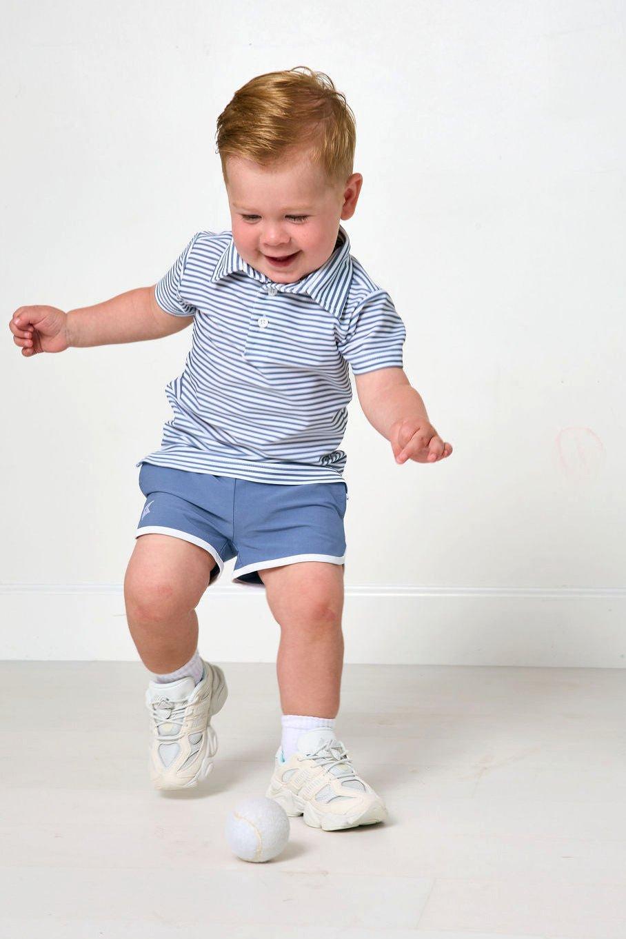 Boys Thin Stripe Polo Shirt - Slate image number 2