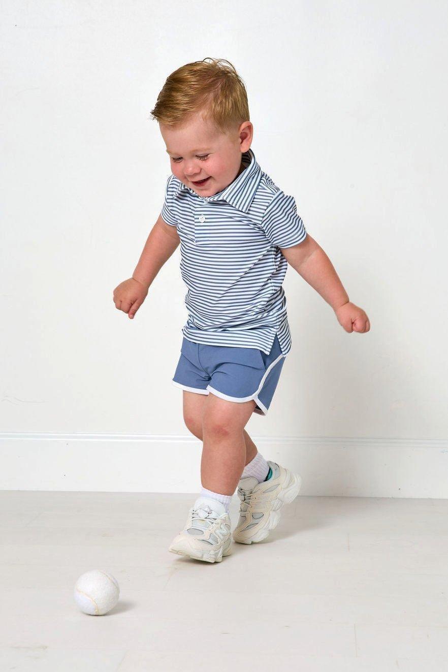 Boys Thin Stripe Polo Shirt - Slate image number 3
