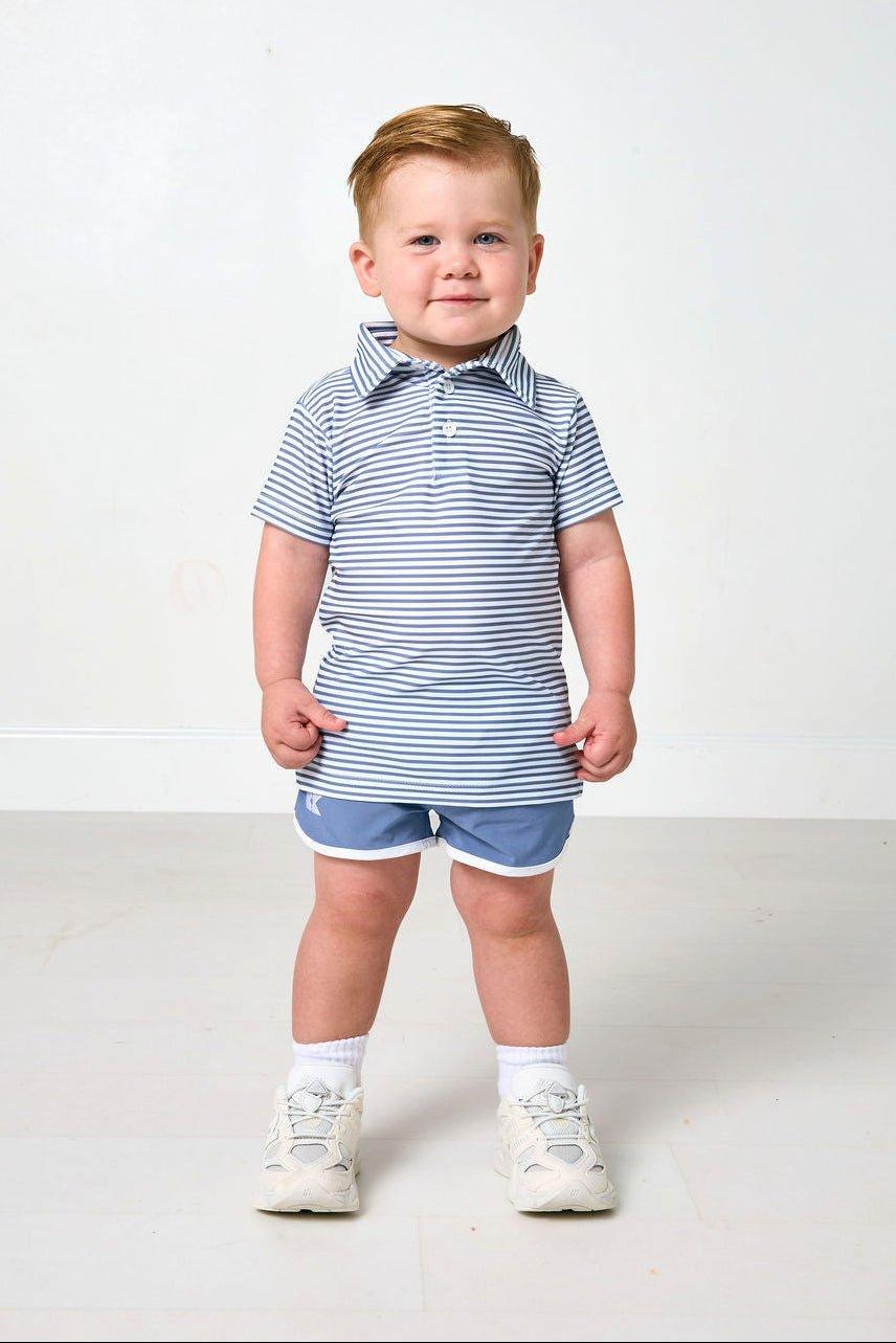 Boys Thin Stripe Polo Shirt - Slate image number 1