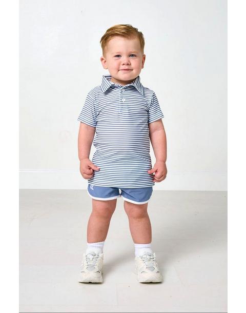 Boys Thin Stripe Polo Shirt - Slate
