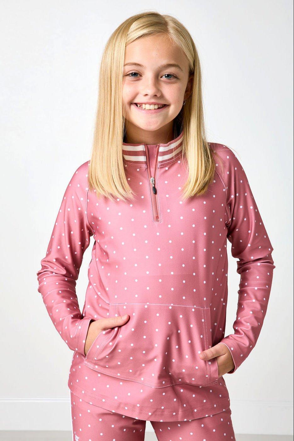 Girls Retro Half-Zip- Pink Dot image number 1
