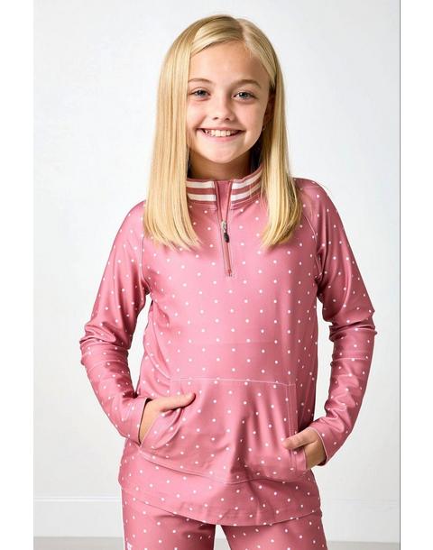 Girls Retro Half-Zip- Pink Dot