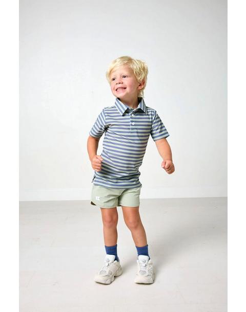 Boys Polo Shirt - Slate Sage Stripe