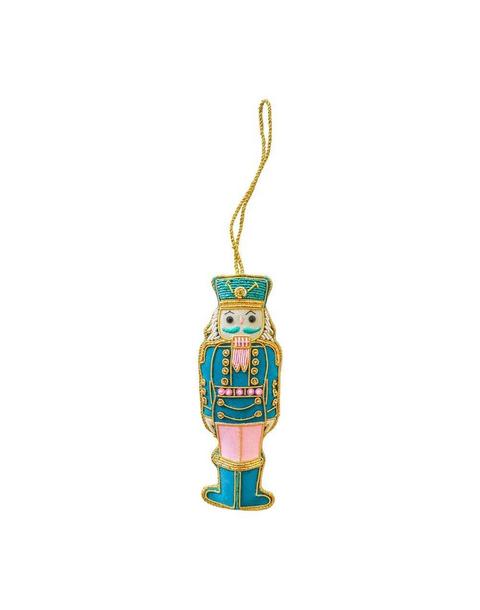 Blue and Pink Embroidered Nutcracker Christmas Ornament