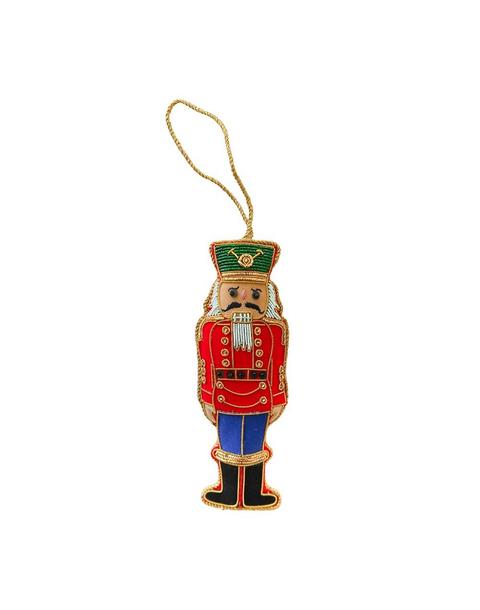 Red and Blue Beaded Nutcracker Christmas Ornament