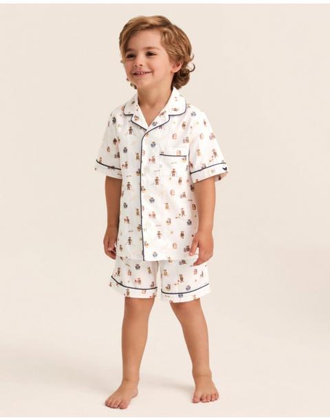 Kid's Twill Pajama Short Set in Teddy Goes To School