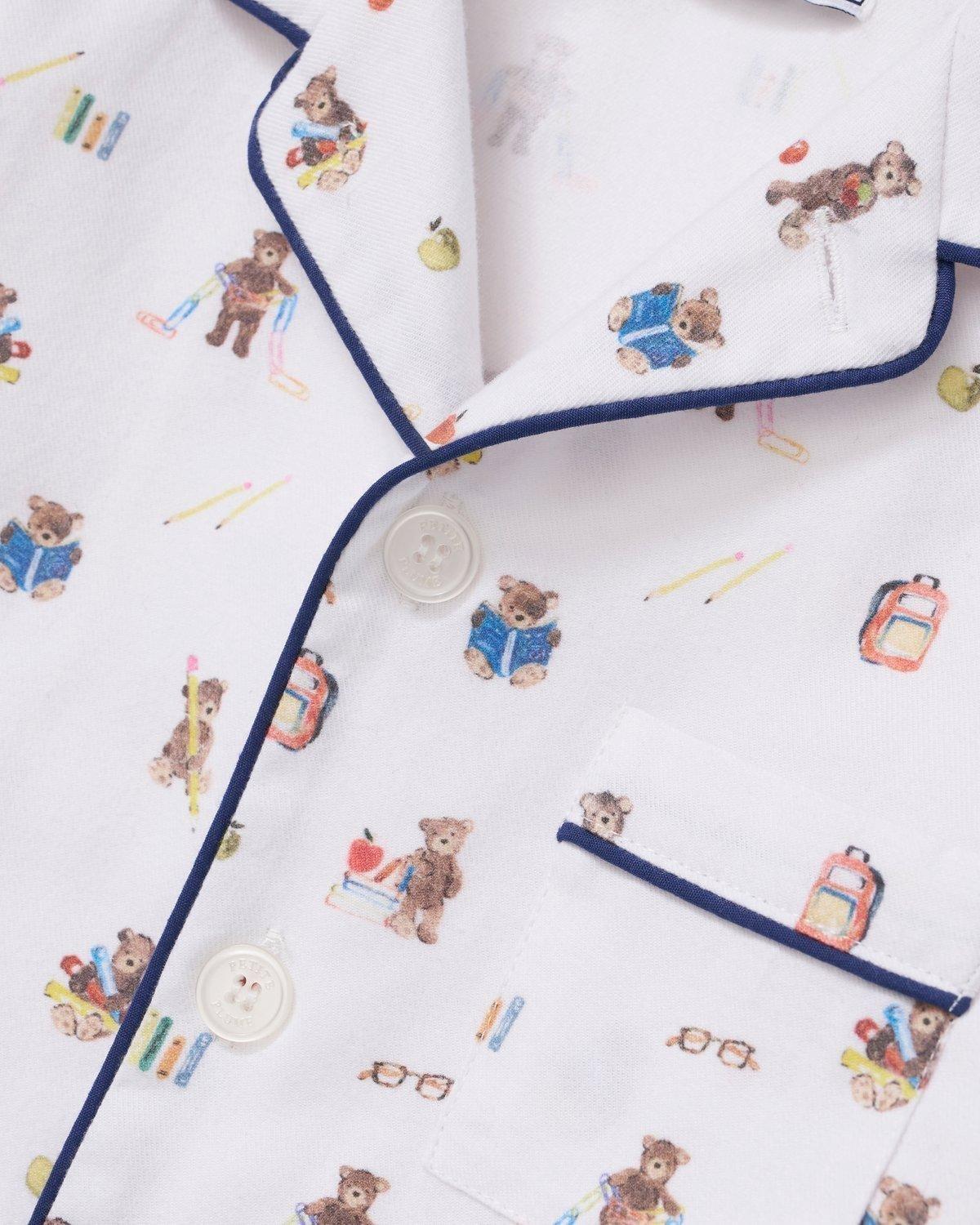 Kid's Twill Pajama Short Set in Teddy Goes To School image number 1