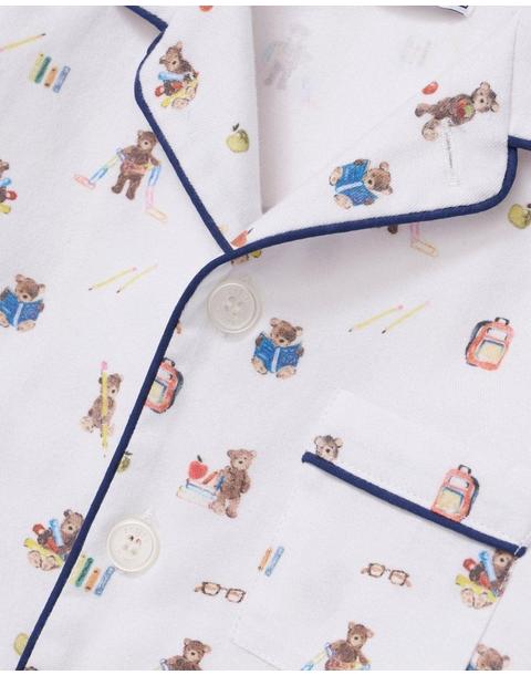 Kid's Twill Pajama Short Set in Teddy Goes To School