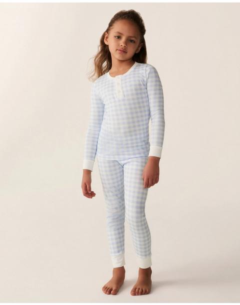 Kid's Pima Snug Fit Pajama Set in Light Blue Gingham