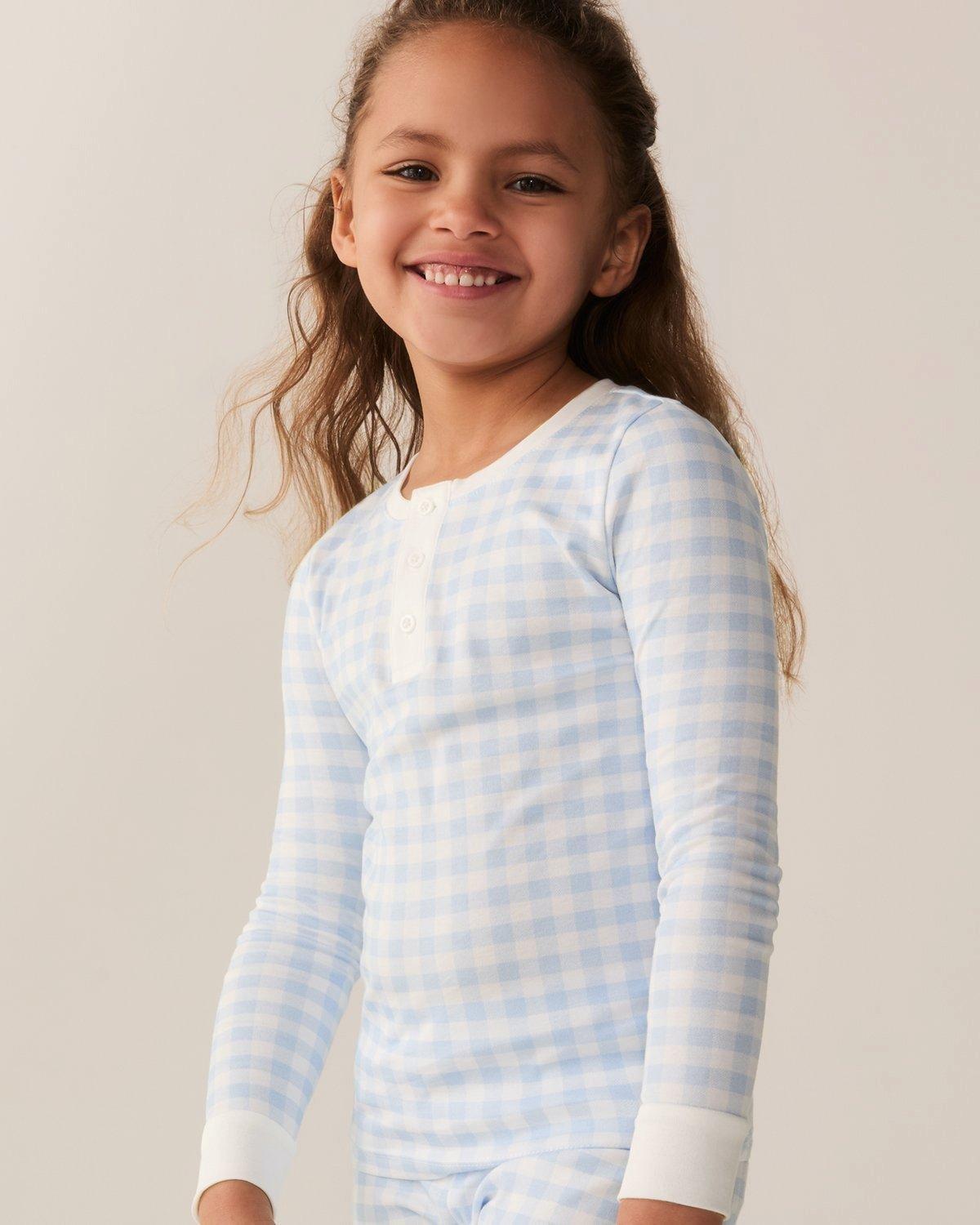 Kid's Pima Snug Fit Pajama Set in Light Blue Gingham image number 1