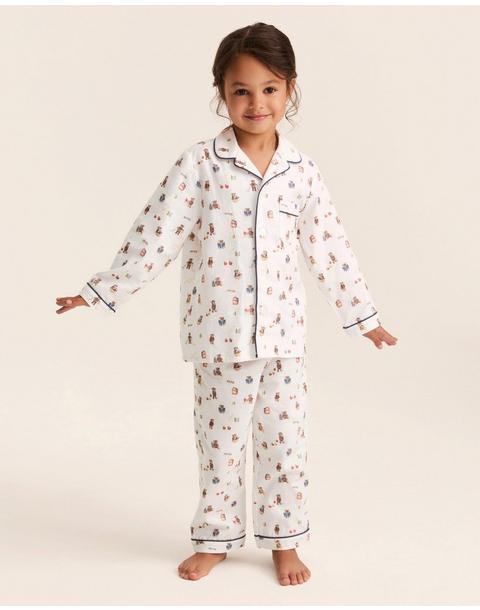 Kid's Twill Pajama Set in Teddy Goes To School
