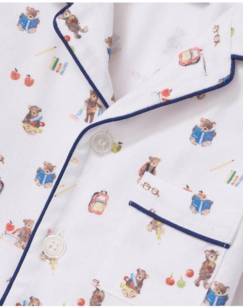 Kid's Twill Pajama Set in Teddy Goes To School
