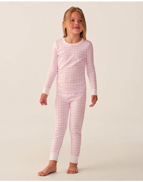 Kid's Pima Snug Fit Pajama Set in Pink Gingham
