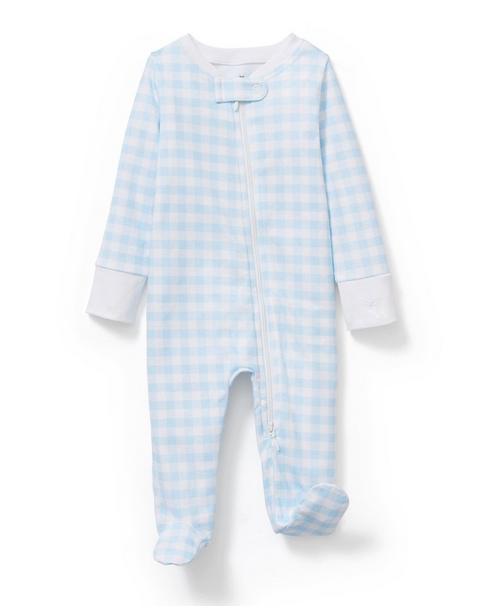 Baby's Pima Romper in Light Blue Gingham