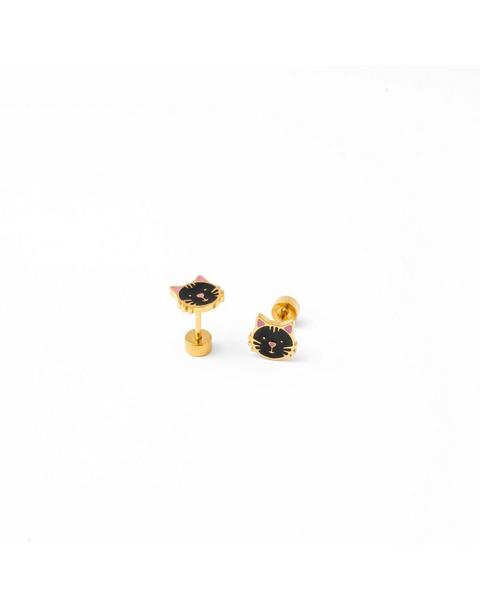 Black Cat Flatback Stud Earrings