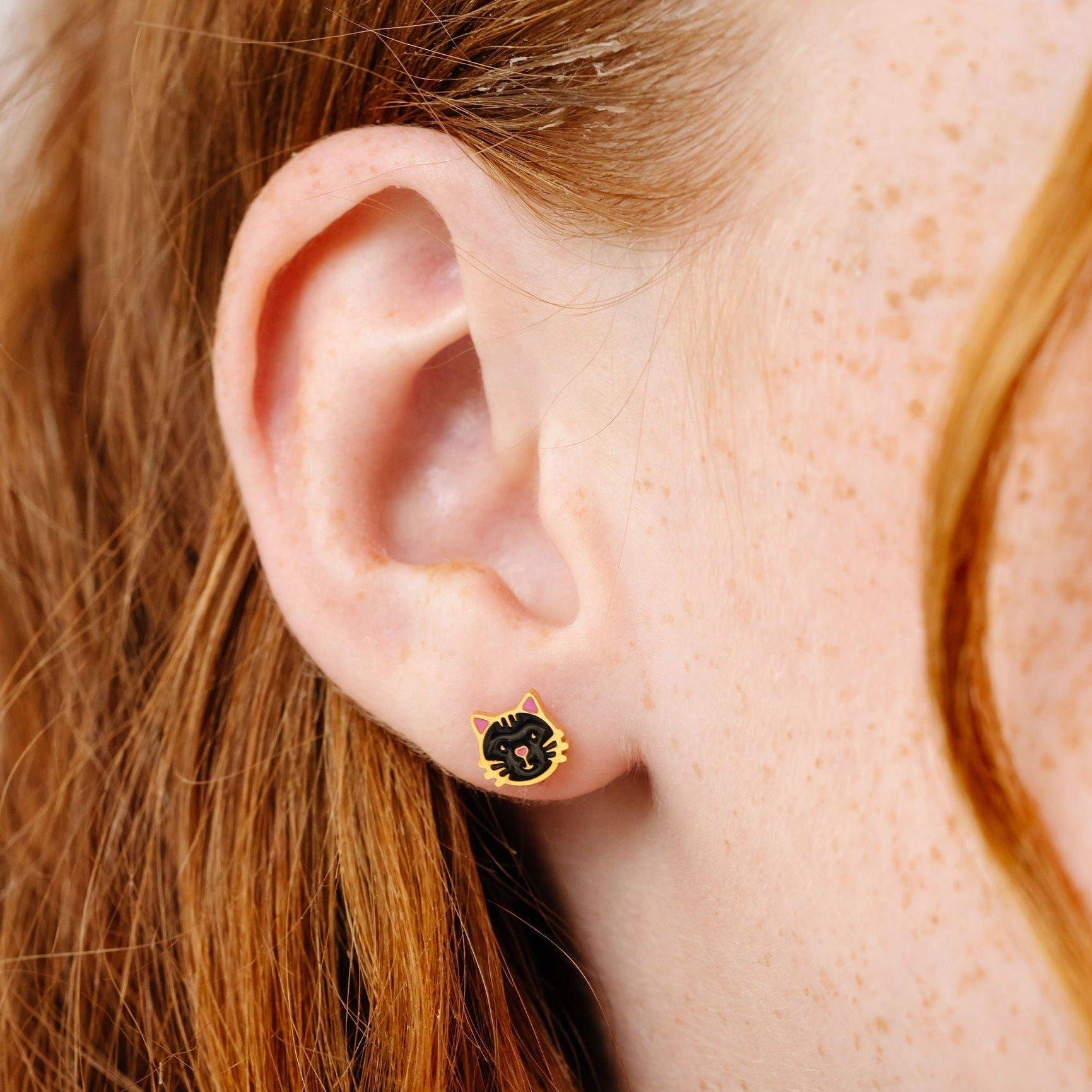 Black Cat Flatback Stud Earrings image number 2