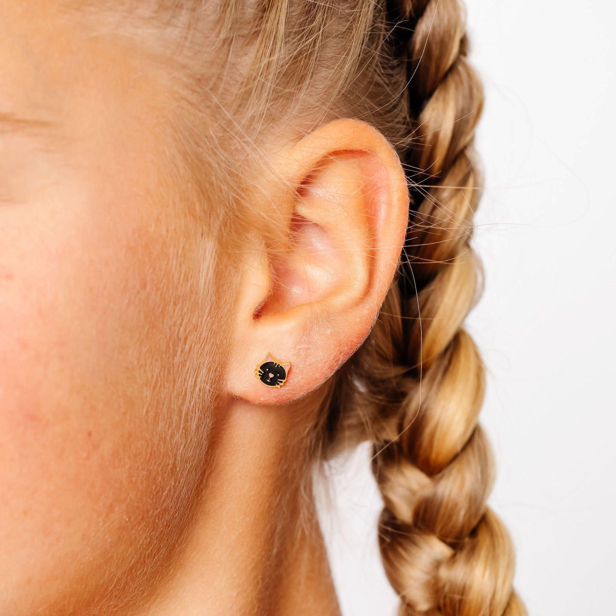 Black Cat Flatback Stud Earrings image number 3