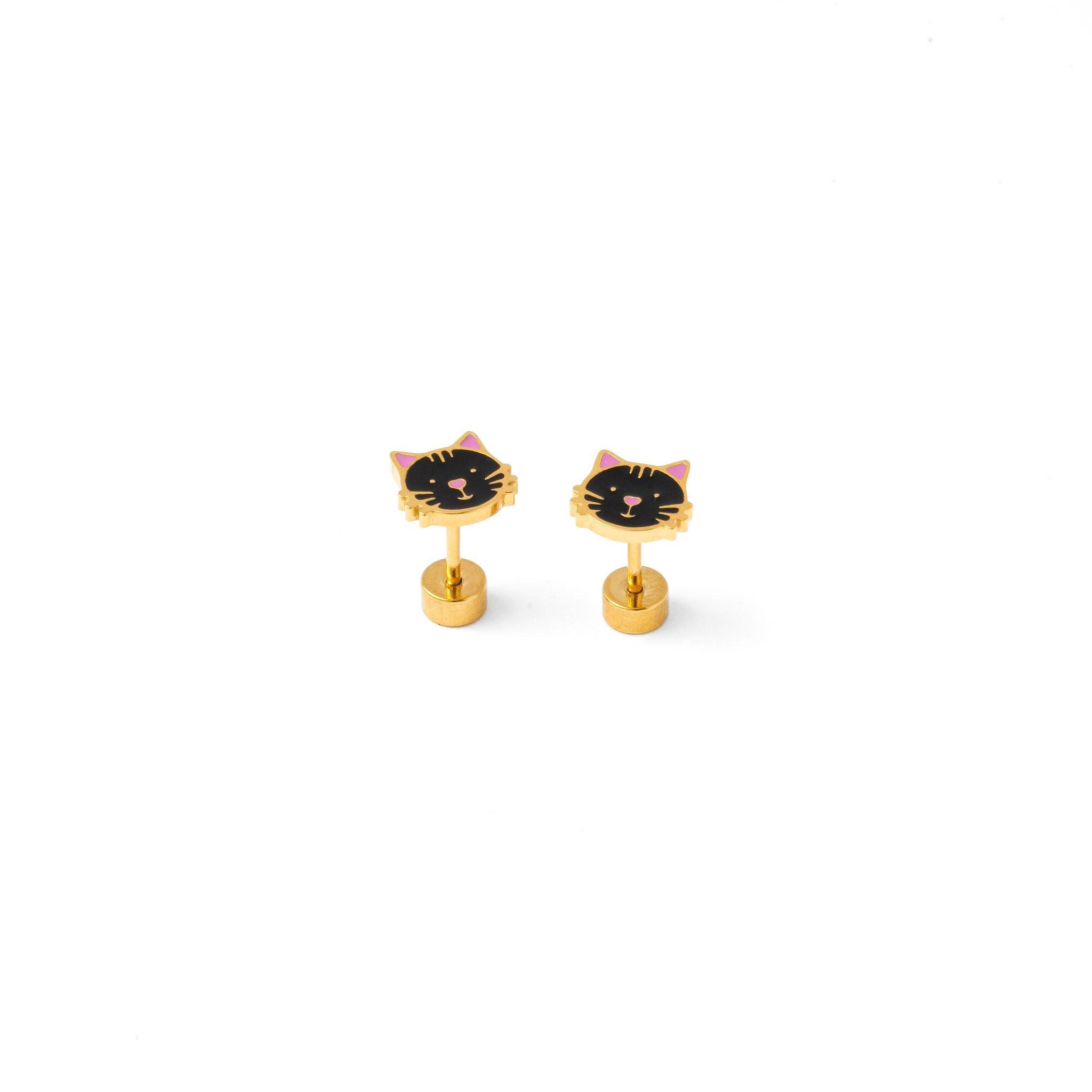 Black Cat Flatback Stud Earrings image number 1