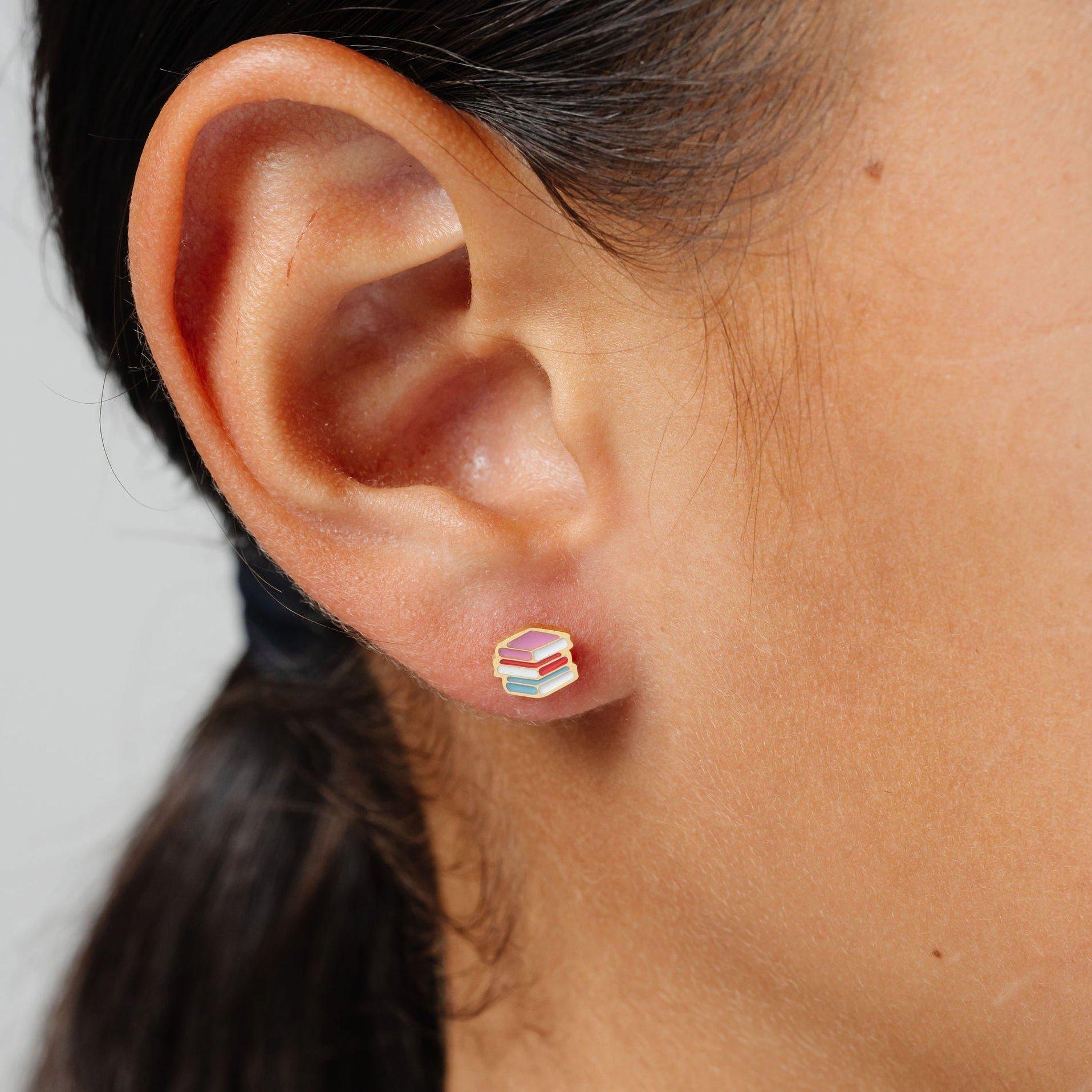Book Flatback Stud Earrings image number 1
