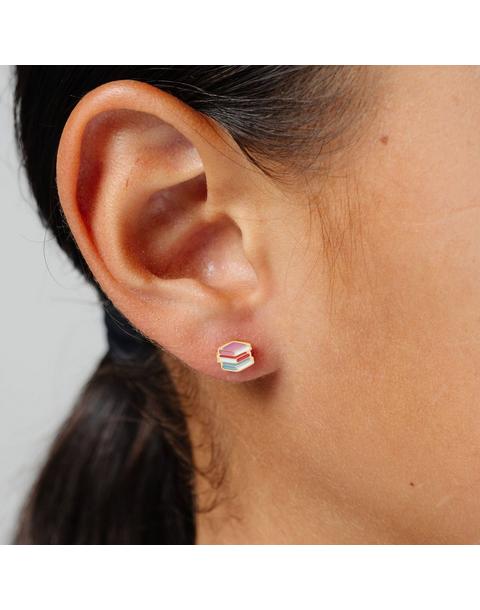 Book Flatback Stud Earrings