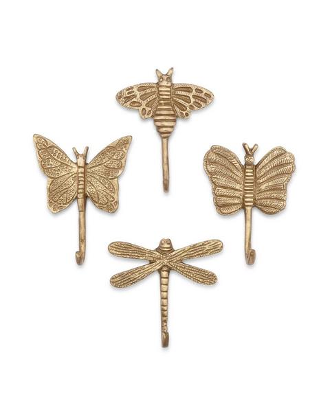 Violet Dragonfly Antique Gold Wall Hook Set