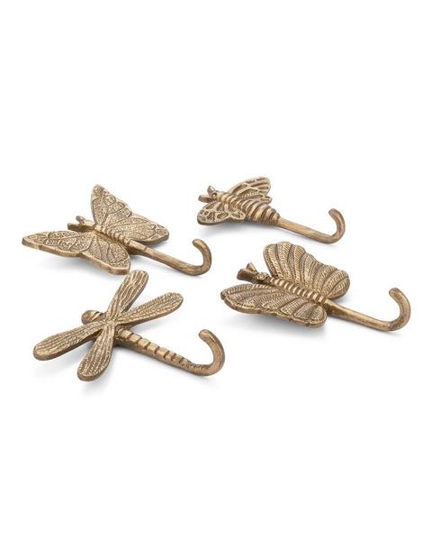 Violet Dragonfly Antique Gold Wall Hook Set