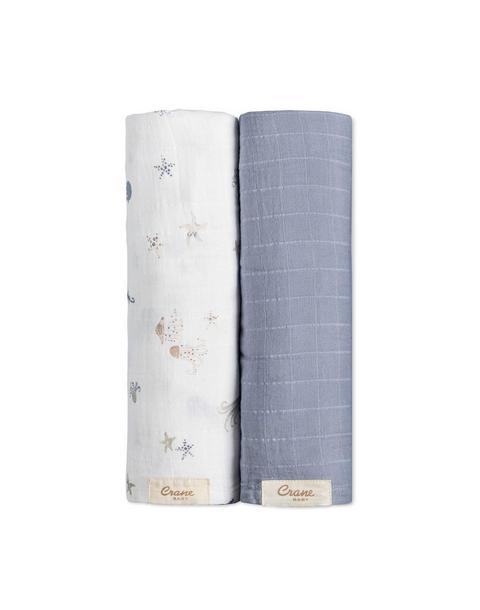 Cove Cotton Muslin Swaddle Blanket Set (Sea, Set of 2)