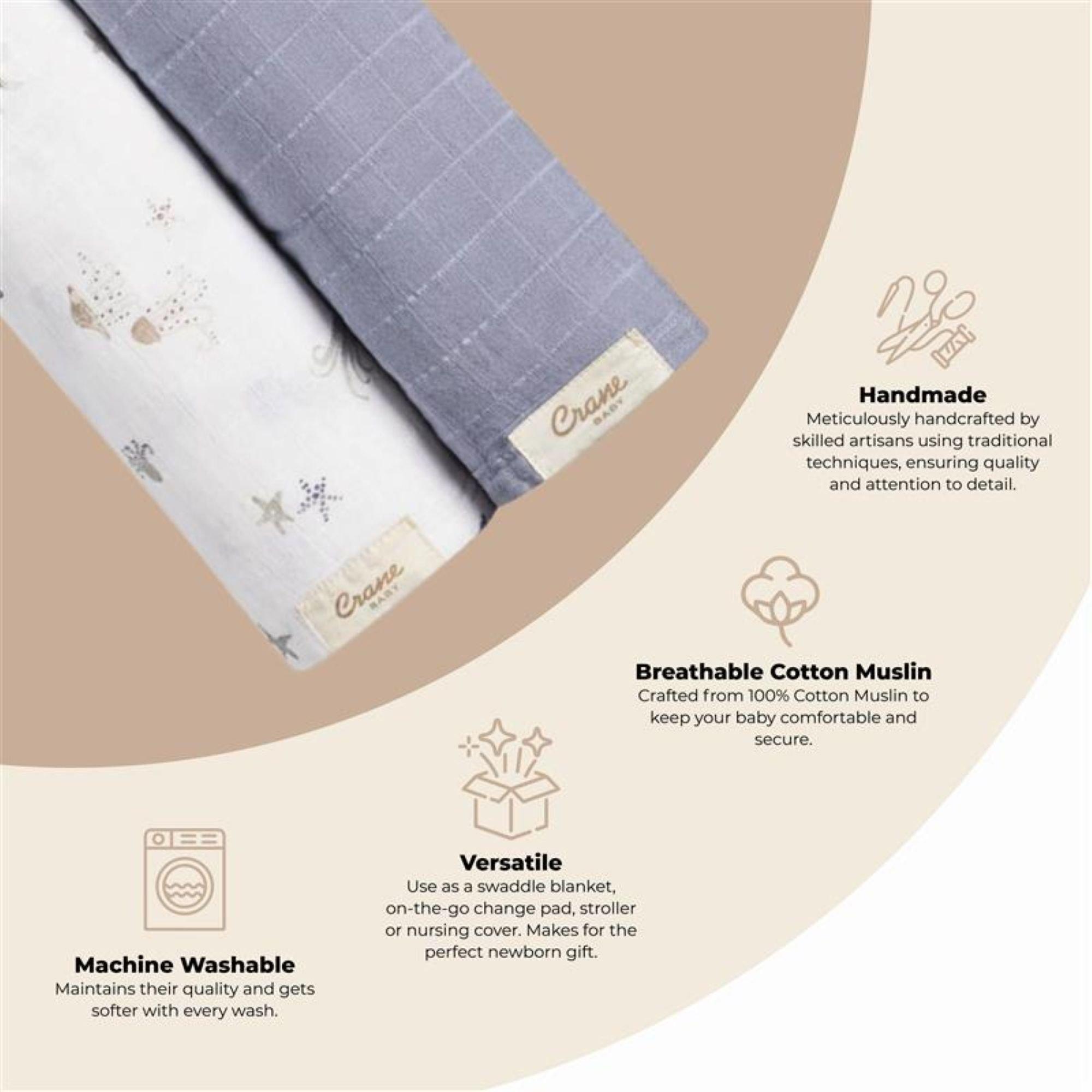 Cove Cotton Muslin Swaddle Blanket Set (Sea, Set of 2) image number 3