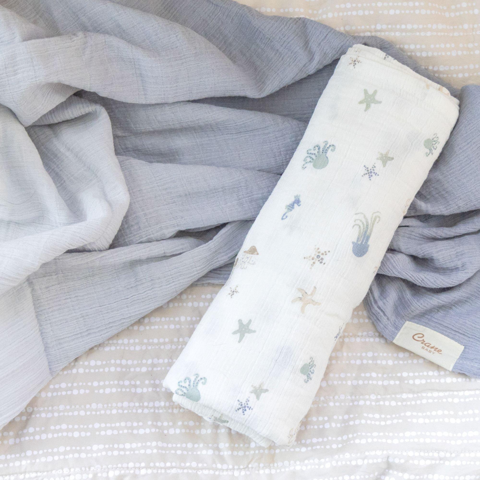 Cove Cotton Muslin Swaddle Blanket Set (Sea, Set of 2) image number 4