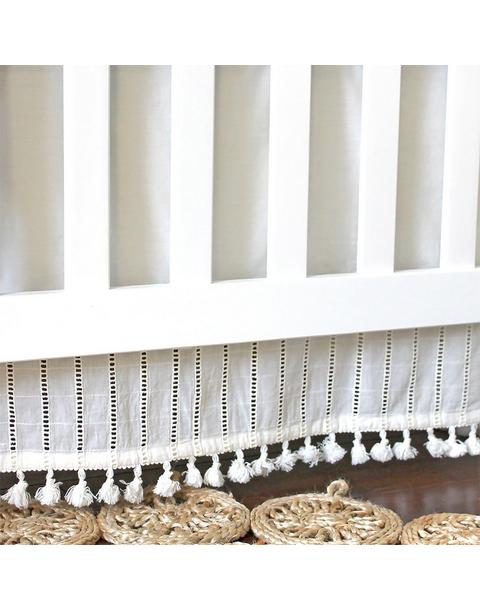 Off-White Boho Tassel Crib Skirt