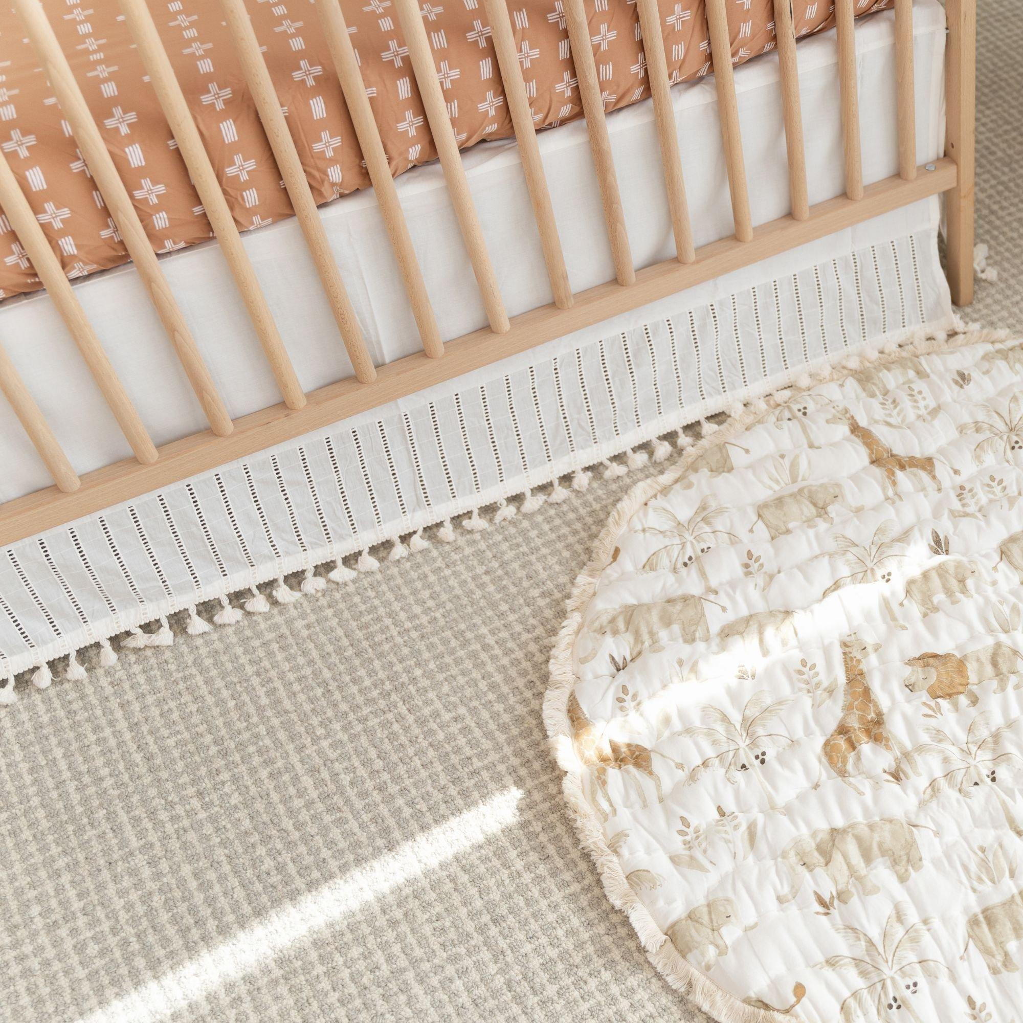Off-White Boho Tassel Crib Skirt image number 4