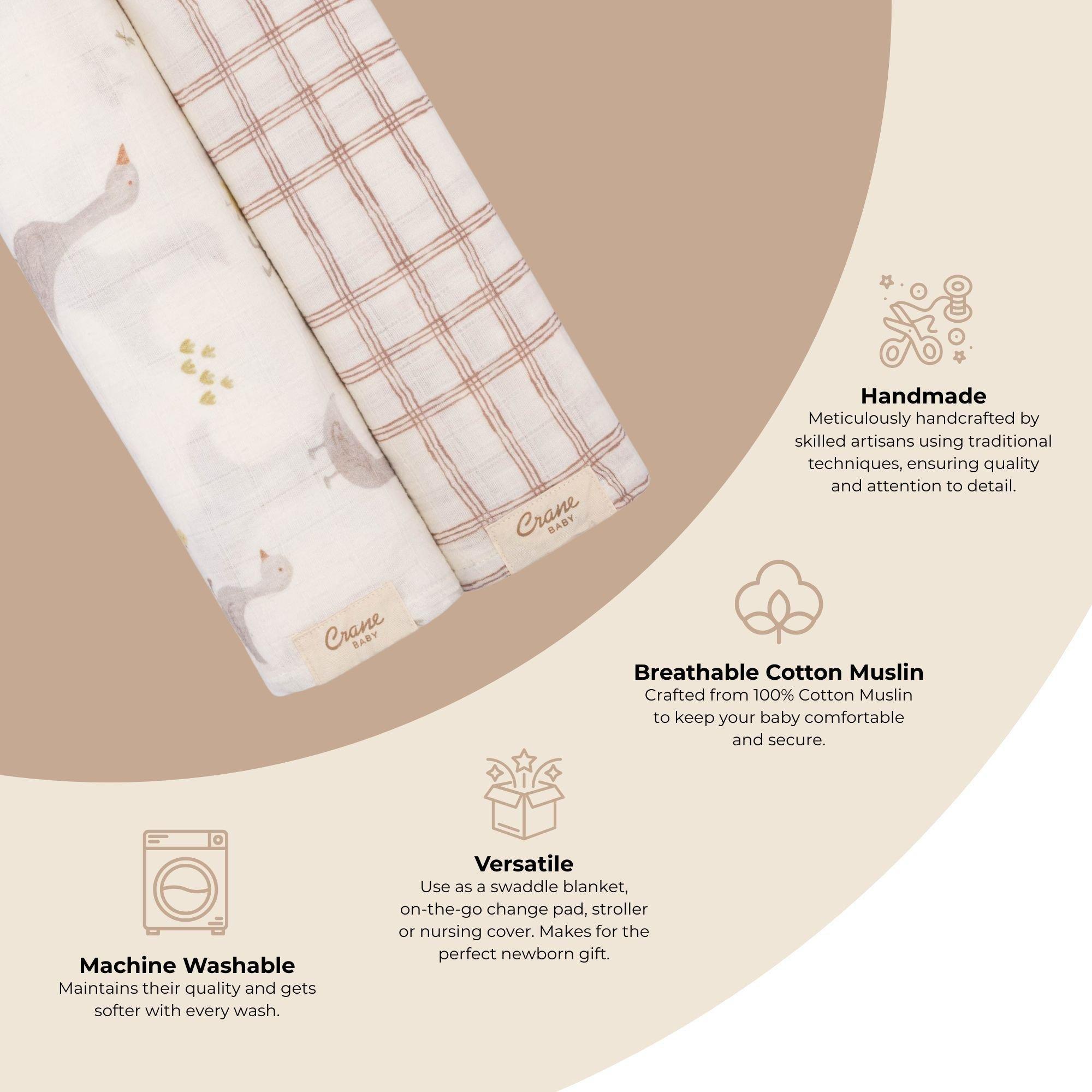 Charlie Cotton Muslin Swaddle Blanket Set (Goose, Set of 2) image number 3