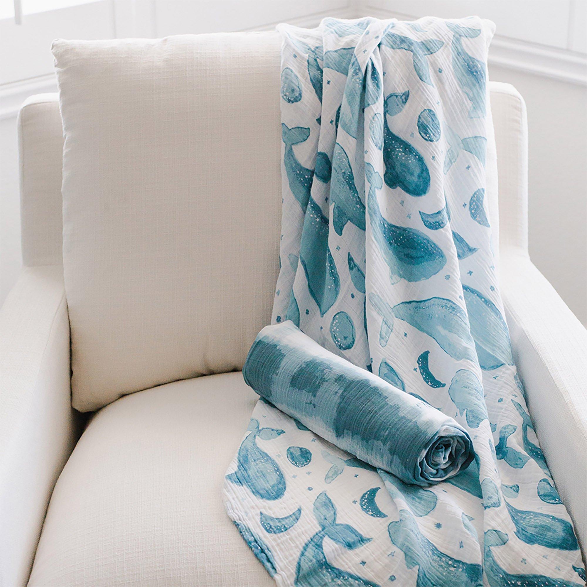 Caspian Cotton Muslin Swaddle Blanket Set (Ocean, Set of 2) image number 4
