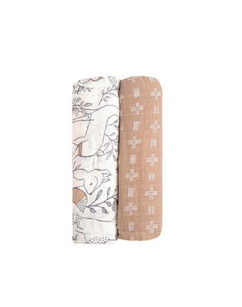 Ezra Cotton Muslin Swaddle Blanket Set (Woodland, Set of 2)