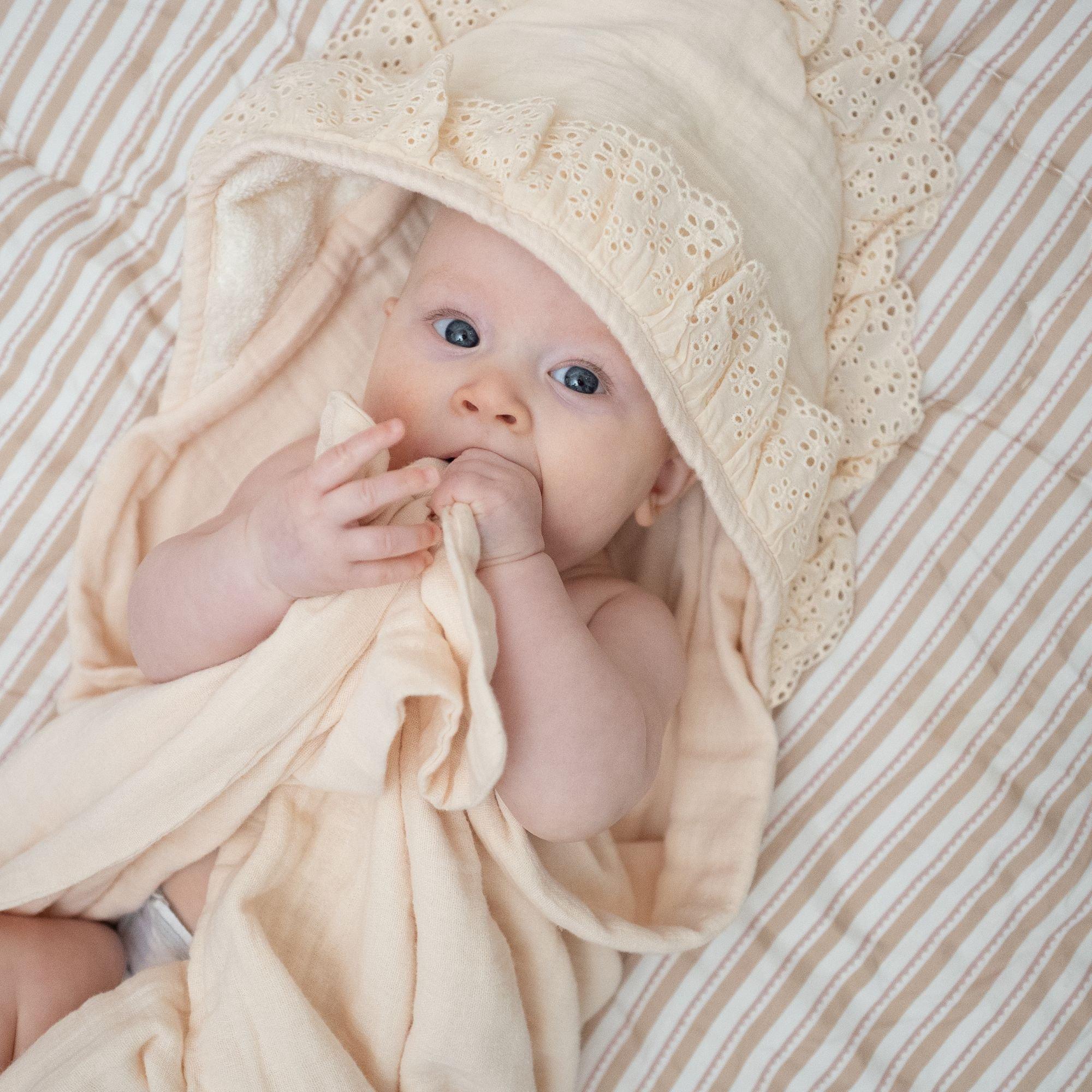 Violet Ruffle Hooded Baby Bath Towel image number 3