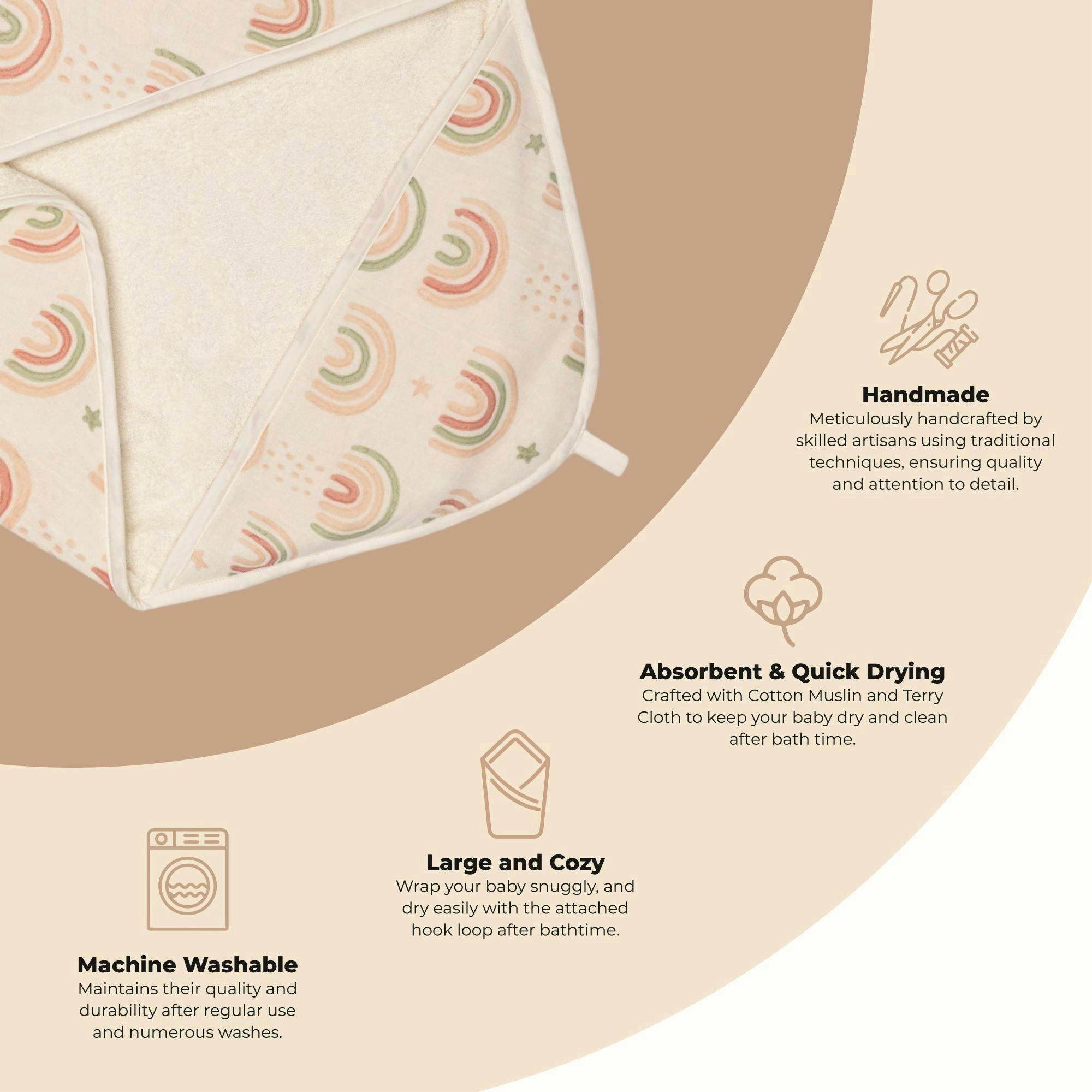 Parker Rainbow Hooded Baby Bath Towel image number 3