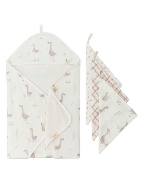 Charlie Farmhouse Goose Hooded Baby Bath Towel & Washcloth Set