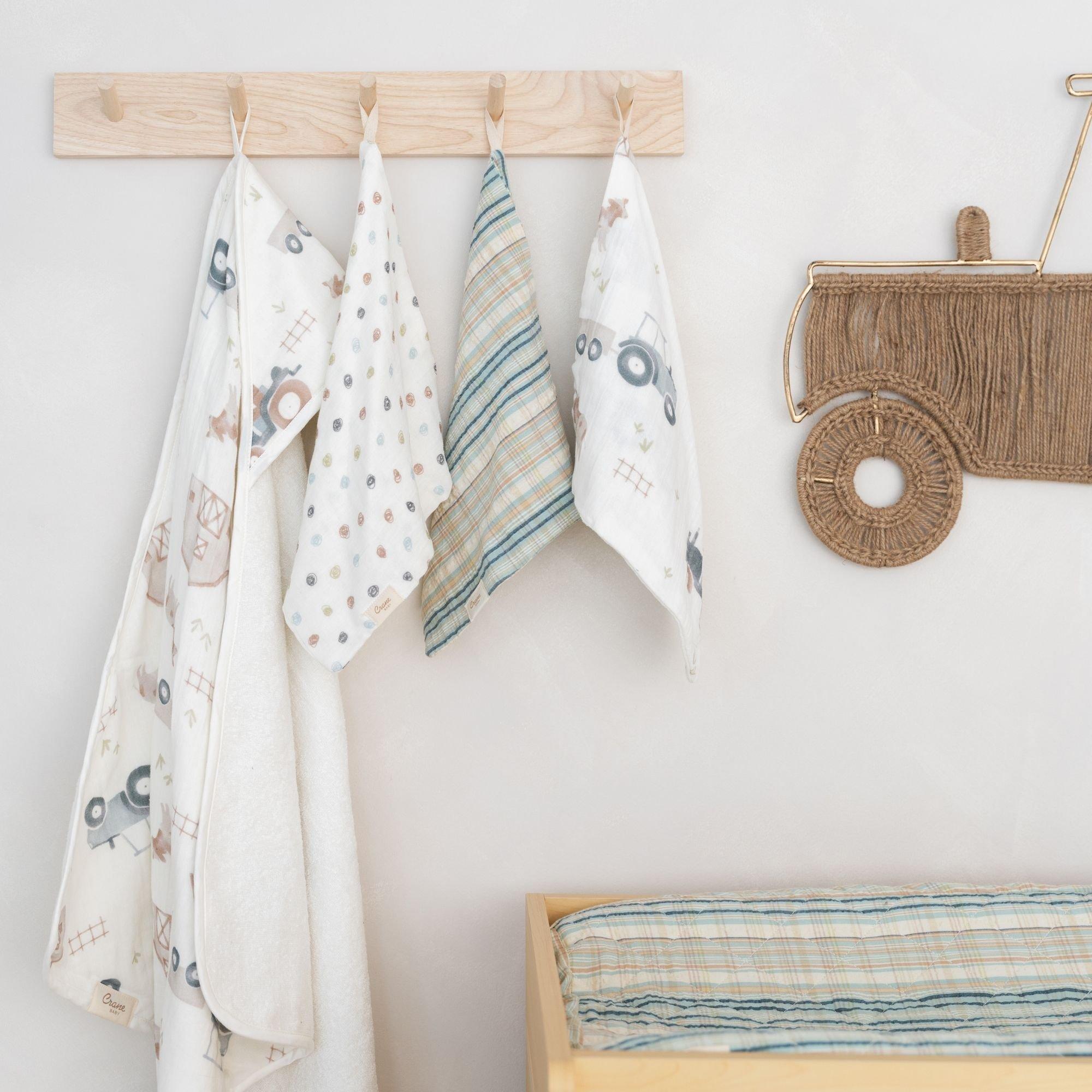 Charlie Farmhouse Tractor Hooded Baby Bath Towel & Washcloth Set image number 4
